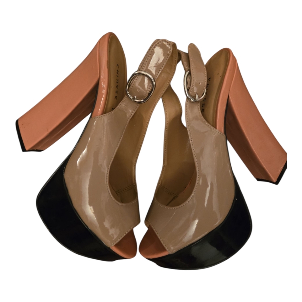 Chinese Laundry Colorblock Nude Platform Sling Back Sandals 6M